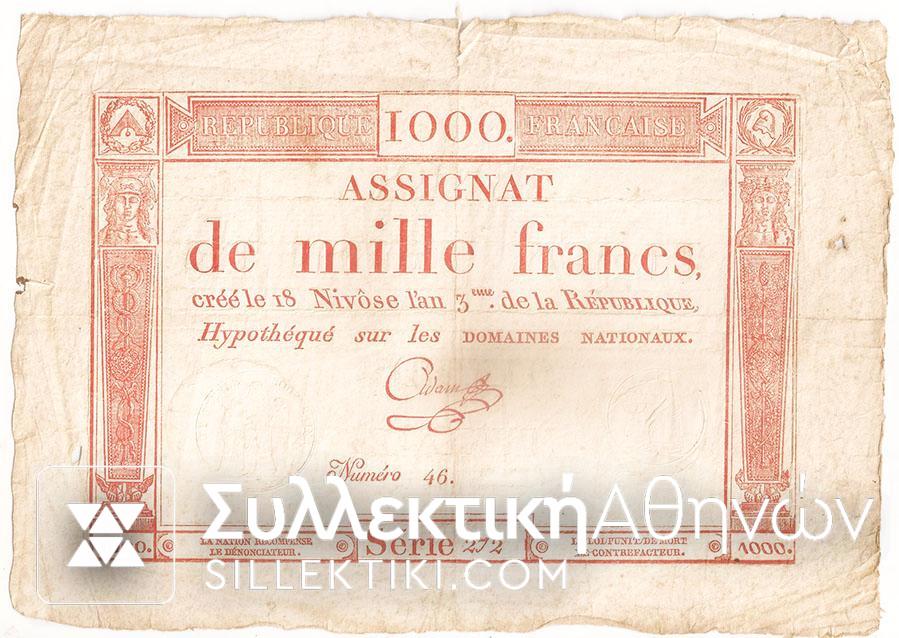ASSIGNAT 1000 Franks F RARE